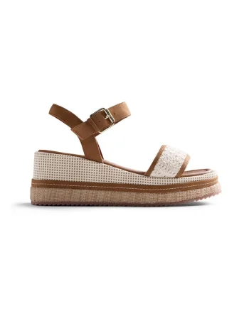Sandale wedge, Maro/Crem