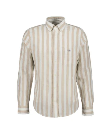 Camasa regular fit cu dungi si guler Oxford, Bej