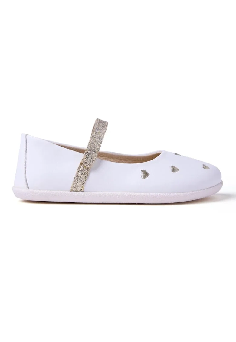 Balerini Mary Jane de piele Hemse, Alb