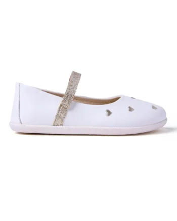 Balerini Mary Jane de piele Hemse, Alb