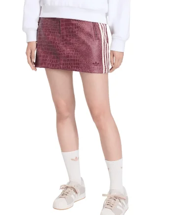 Fusta mini din piele cu model piele de crocodil, Alb/Rosu prafuit