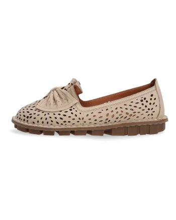 Pantofi loafer din piele cu aplicatie cu funda, Bej