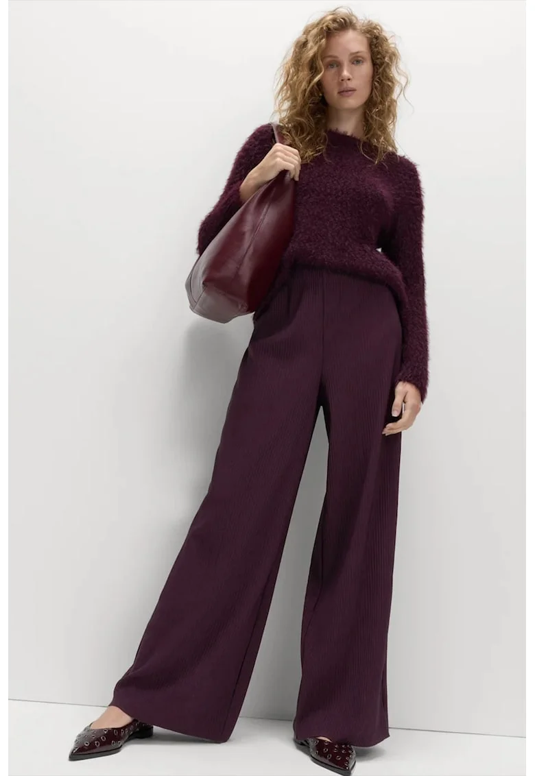 Pantaloni striati cu croiala ampla, Mov inchis