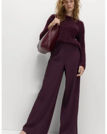 Pantaloni striati cu croiala ampla, Mov inchis