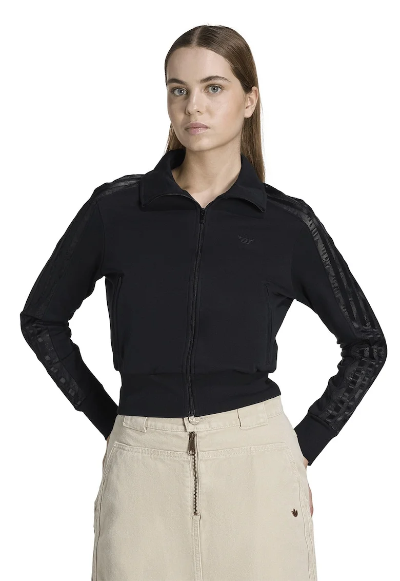 Bluza de trening slim fit cu insertii de dantela Firebird, Negru
