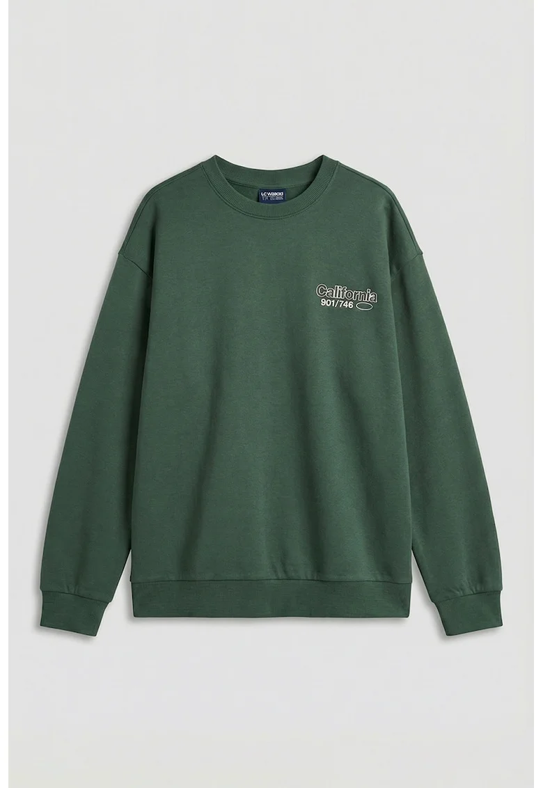 Bluza de trening cu imprimeu pe partea din spate, Verde inchis