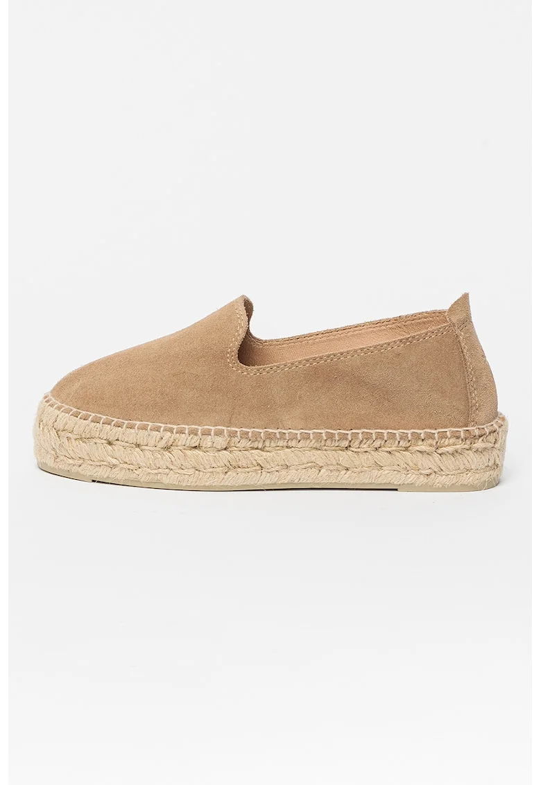 Espadrile flatform de piele intoarsa, Maro taupe