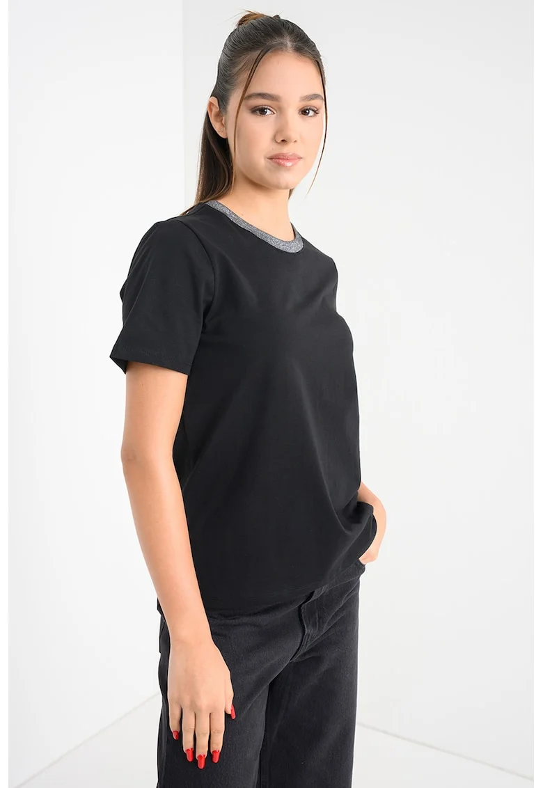 Tricou din bumbac orgaic cu decolteu rotund, Negru/Argintiu