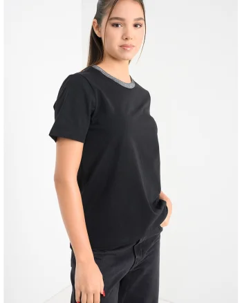 Tricou din bumbac orgaic cu decolteu rotund, Negru/Argintiu