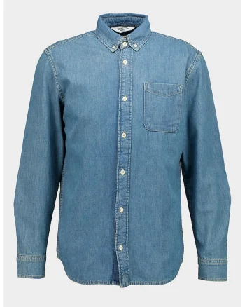 Camasa din material chambray cu maneci lungi, Albastru melange