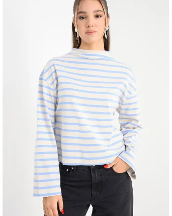Bluza de bumbac organic, Bej/Albastru azur