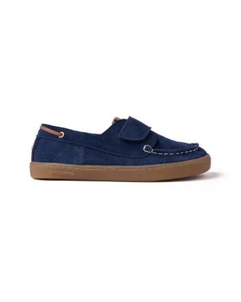 Mocasini din piele intoarsa cu segment cu inchidere velcro Barefoot, Bleumarin