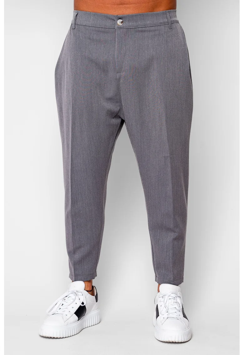 Pantalon lung cu elastic si nasture Grey Anthracite 19921, Gri