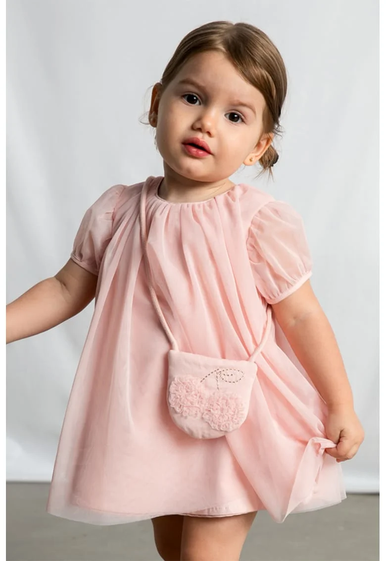 Rochie din tul si geanta, Roz pal