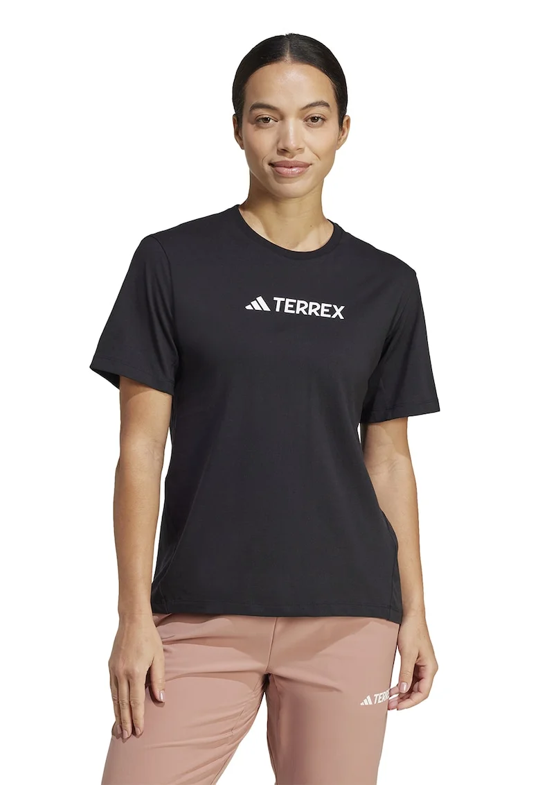 Tricou cu imprimeu logo pentru drumetii, Alb/Negru