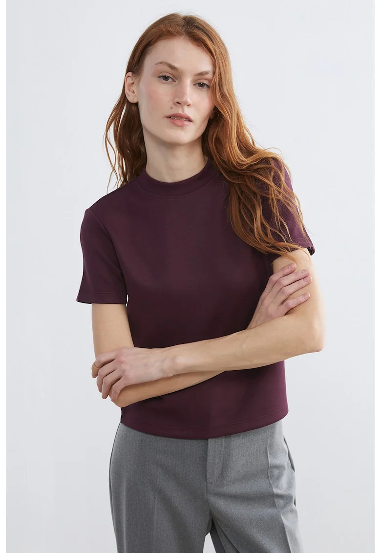 Tricou uni cu decolteu la baza gatului, Violet pruna