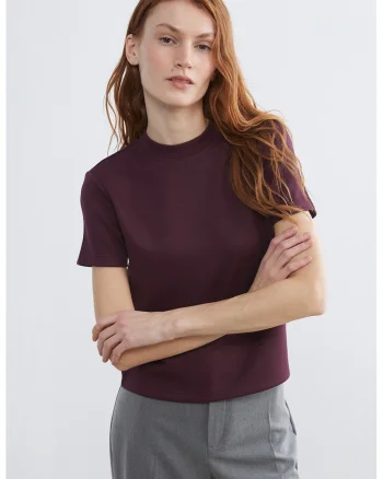 Tricou uni cu decolteu la baza gatului, Violet pruna