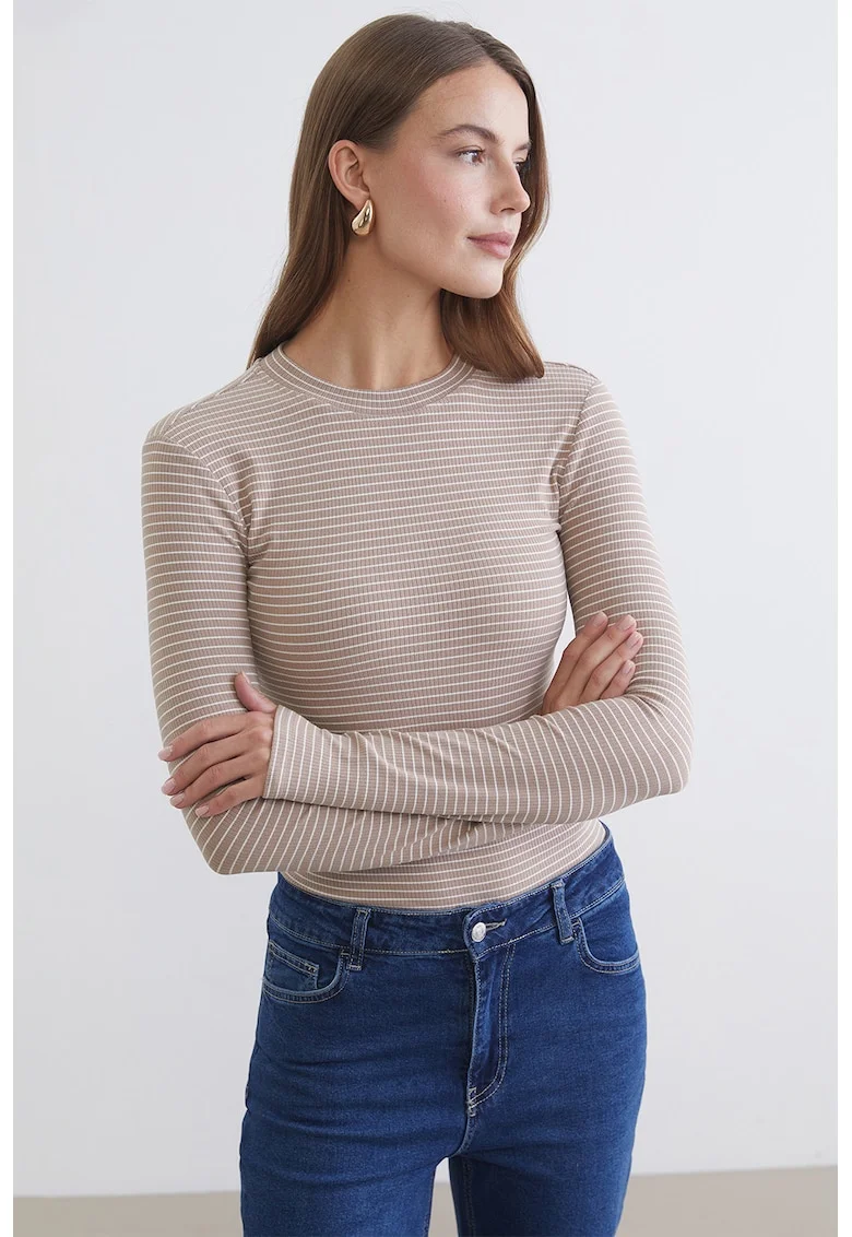 Bluza slim fit in dungi, Bej