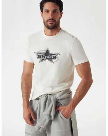 Tricou regular fit cu imprimeu logo pe partea din fata, Alb fildes/Gri inchis