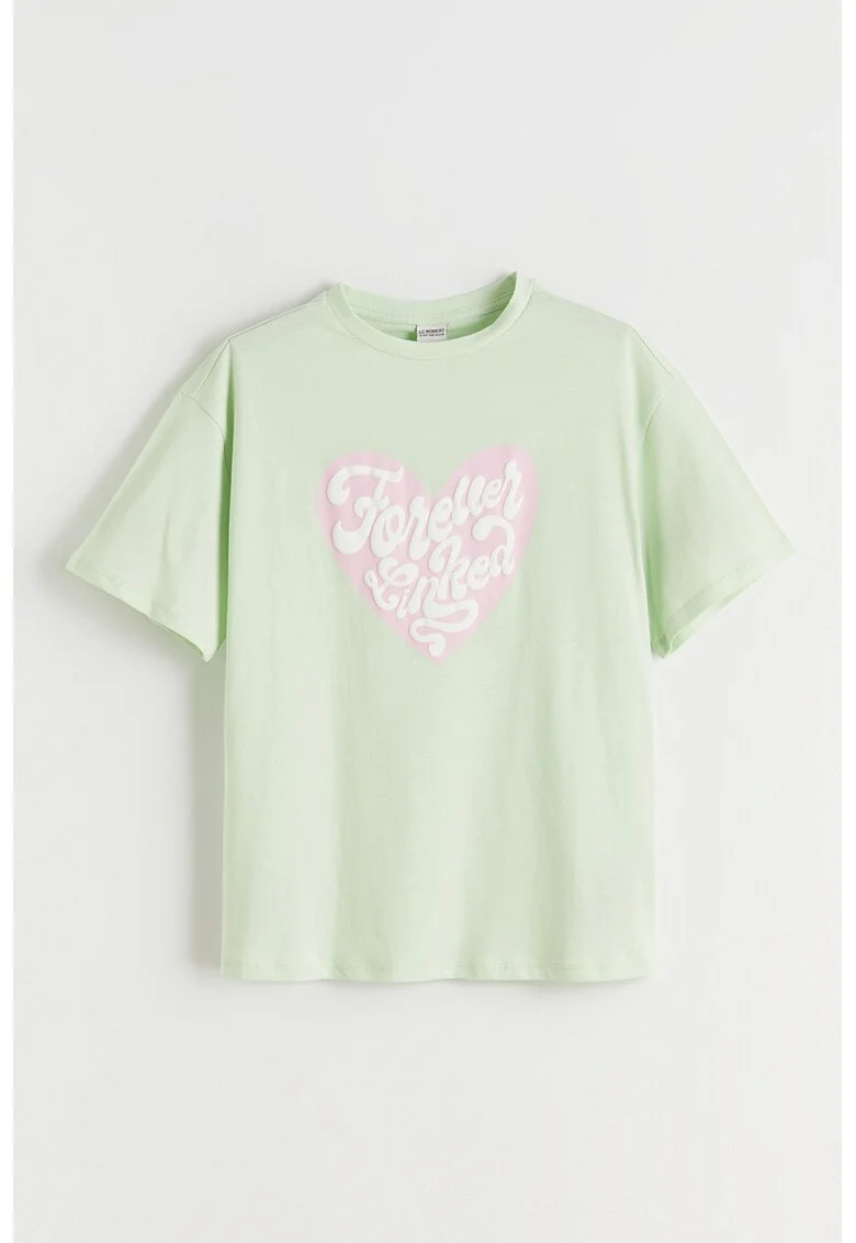 Tricou lejer de bumbac cu imprimeu, Alb/Roz pastel/Verde fistic