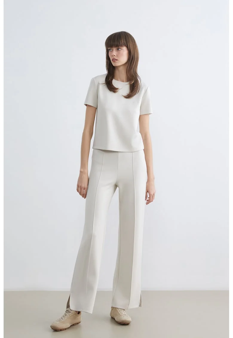 Pantaloni slim fit cu slituri la terminatii, Alb fildes