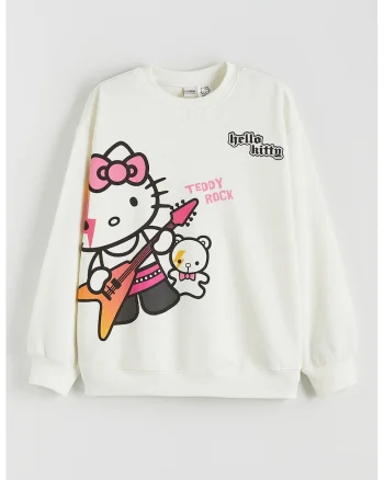 Bluza de trening cu imprimeu Hello Kitty, Alb