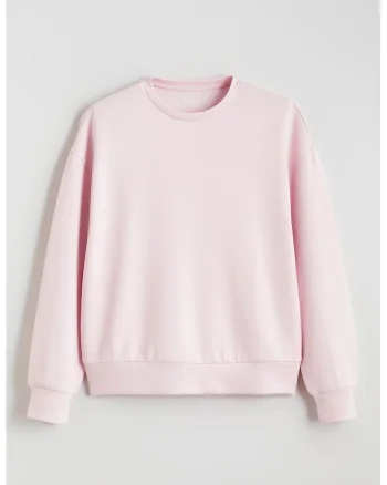 Bluza de trening cu decolteu la baza gatului si model uni, Roz pastel