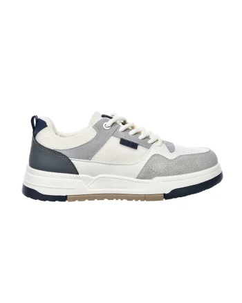 Pantofi sport low-cut cu segment frontal cu perforatii, Alb/Gri deschis
