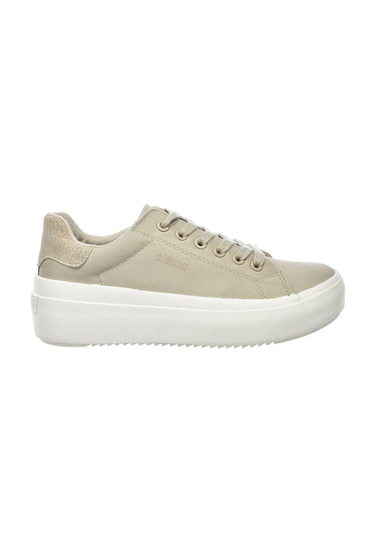 Pantofi sport din piele ecologica cu talpa flatform, Bej deschis