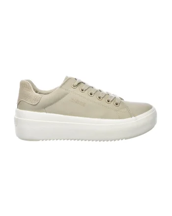 Pantofi sport din piele ecologica cu talpa flatform, Bej deschis