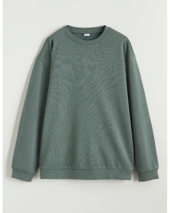 Bluza de trening cu model uni si decolteu la baza gatului, Verde