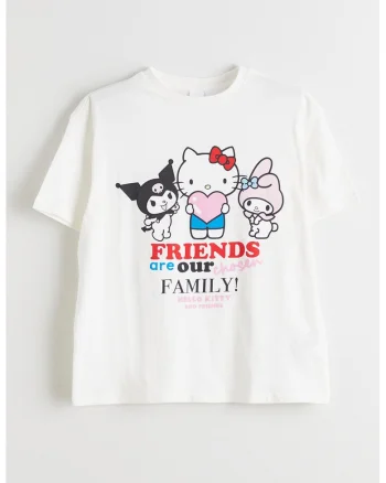 Tricou de bumbac cu tematica Hello Kitty, Rosu/Alb/Negru