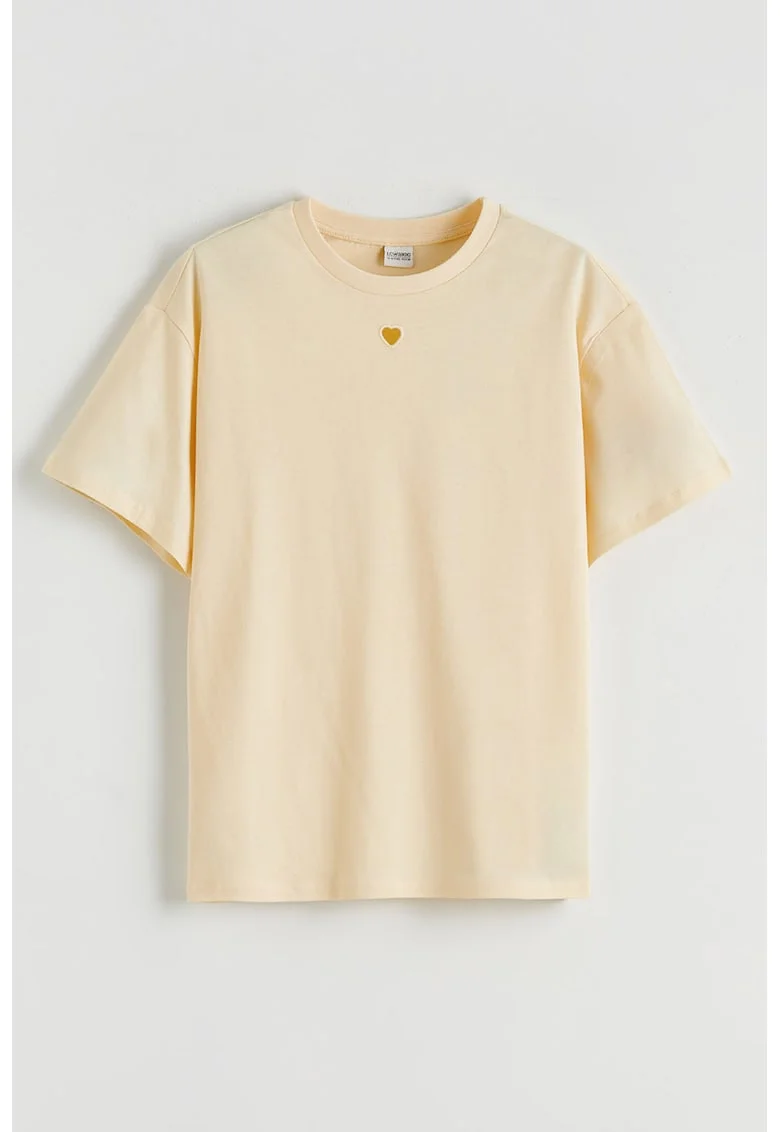 Tricou de bumbac cu decupaj in forma de inima, Bej