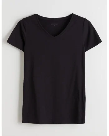 Tricou cu decolteu in V si model uni, Negru