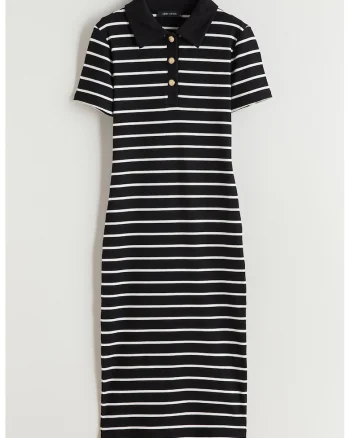 Rochie cu model in dungi, Negru/Alb optic