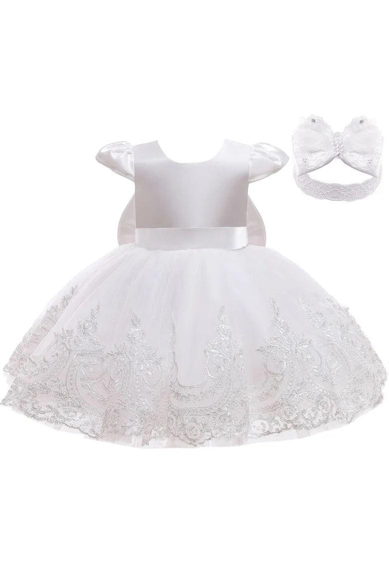 Rochie eleganta fete  Paloma Botez Dantela Alb + Bentita, Alb
