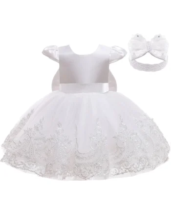 Rochie eleganta fete  Paloma Botez Dantela Alb + Bentita, Alb