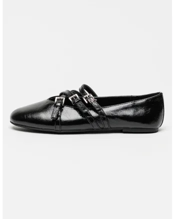 Balerini din piele cu design cu barete incrucisate Indy, Negru