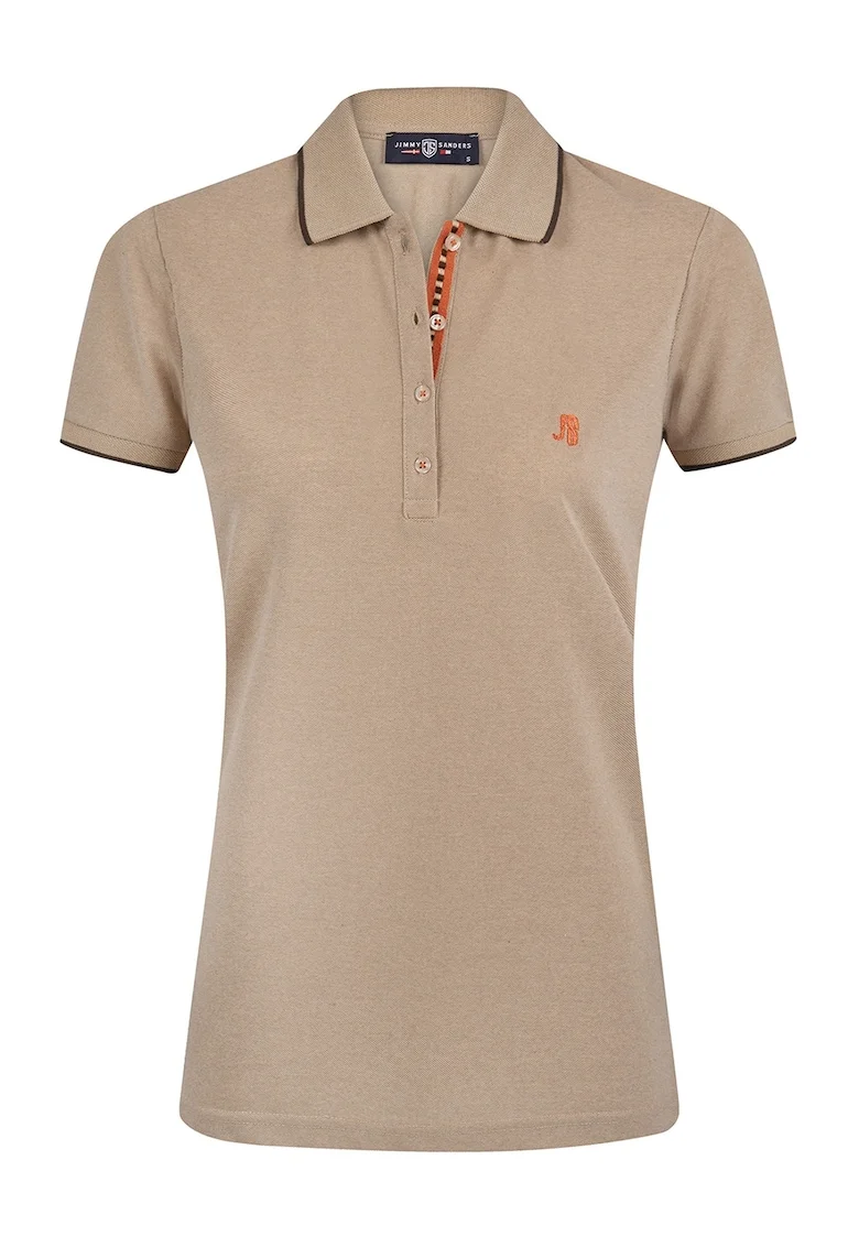 Tricou din amestec de bumbac cu fenta cu nasturi, Maro camel