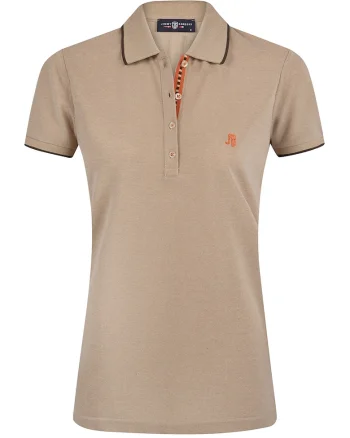 Tricou din amestec de bumbac cu fenta cu nasturi, Maro camel