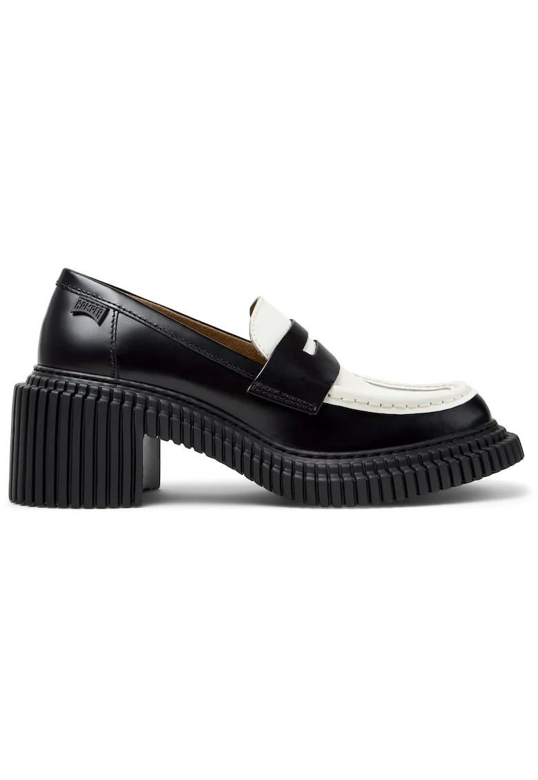 Pantofi loafer din piele cu toc masiv Pix London, Alb/Negru