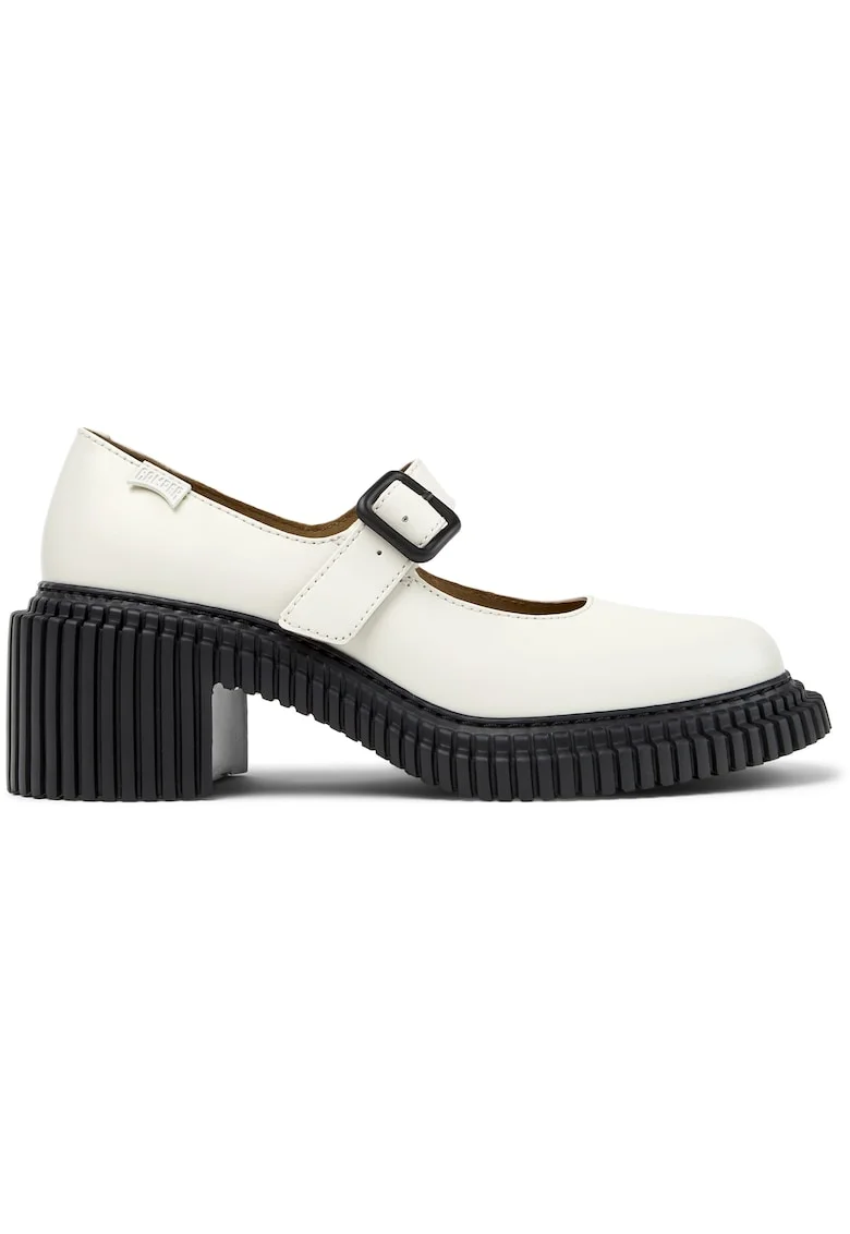 Pantofi Mary Jane cu varf rotund Pix London, Alb/Alb murdar