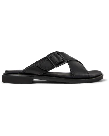 Papuci de piele cu barete incrucisate Edy, Negru inchis