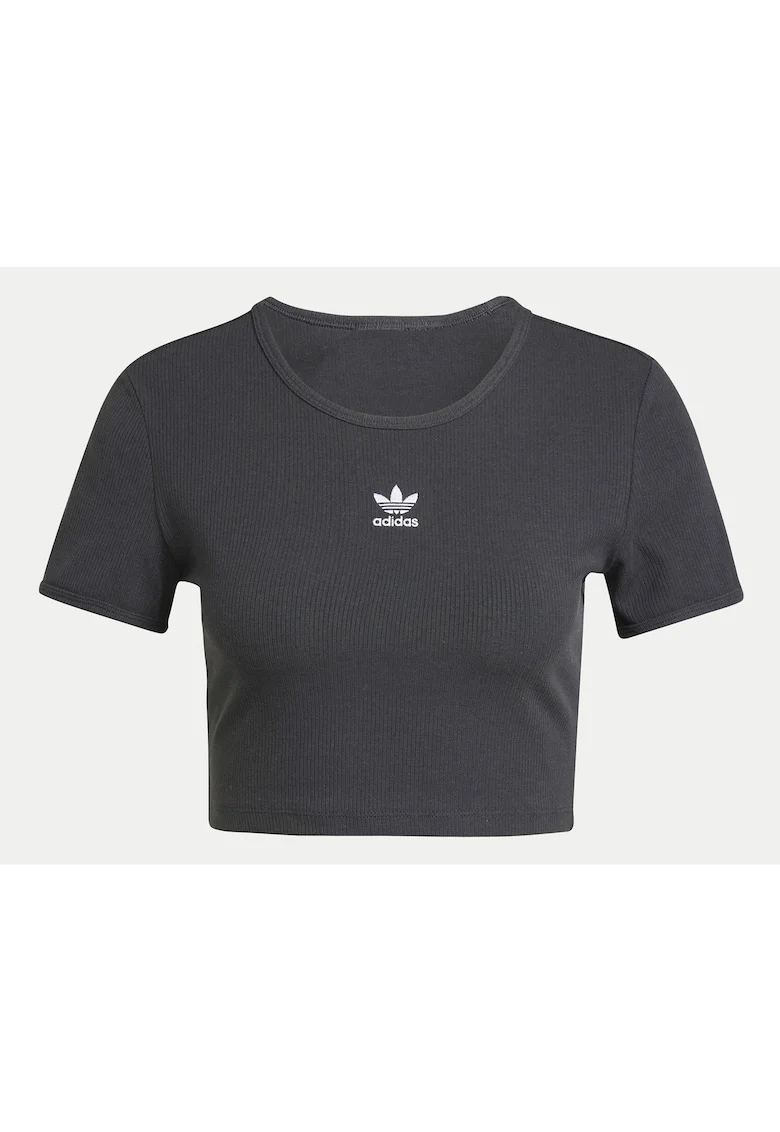 Tricou crop din bumbac cu decolteu la baza gatului