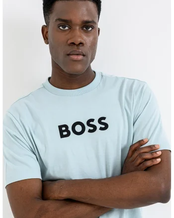 Tricou cu imprimeu logo si decolteu la baza gatului, Negru/Verde menta
