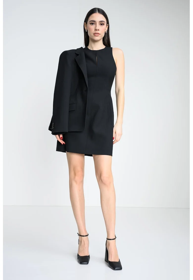 Rochie scurta cu croiala dreapta si decupaj, Negru