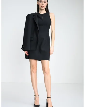 Rochie scurta cu croiala dreapta si decupaj, Negru
