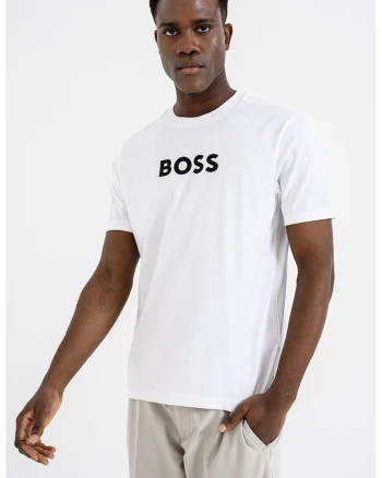 Tricou cu imprimeu logo si decolteu la baza gatului, Negru/Alb optic