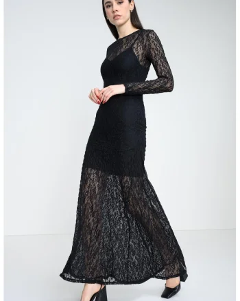 Rochie midi cu dantela, Negru