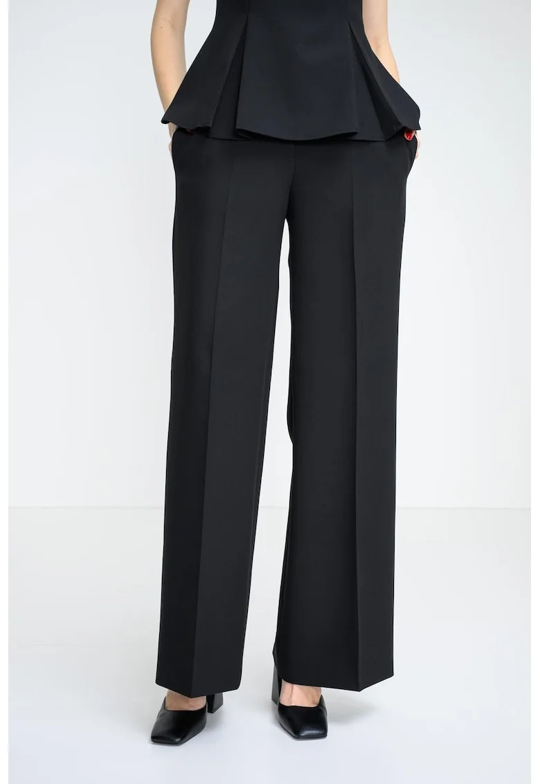 Pantaloni drepti cu pensa si talie inalta, Negru